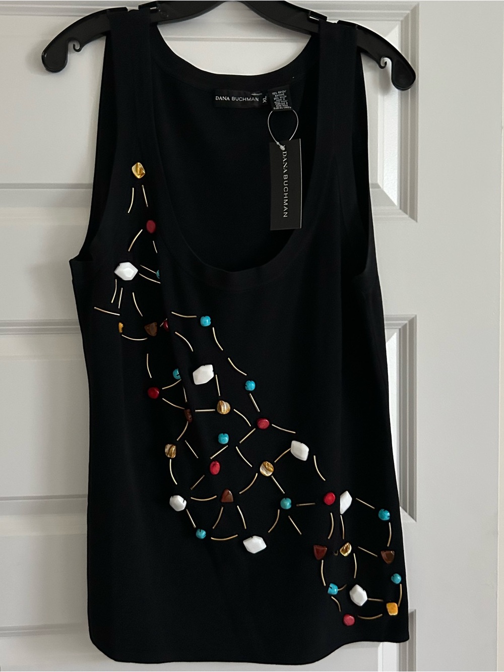 DANA BUCHMAN NWT Black Top with Colorful Beaded Stones. P2P is 18
